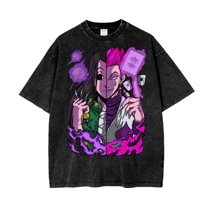Illumi and Hisoka Acid Wash Oversized Anime Tee (Front Print)