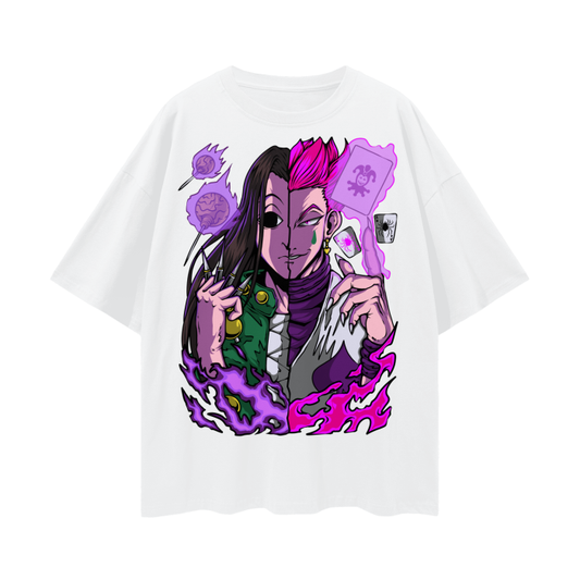 Illumi and Hisoka Oversized Anime T-Shirt (Front Print) (White)
