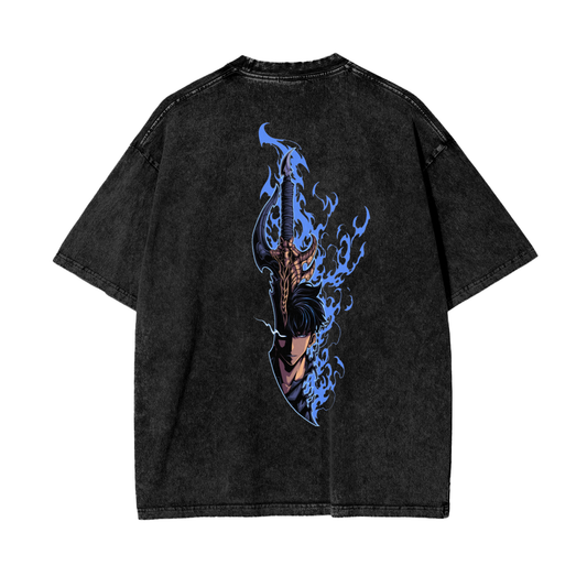 Kasaka's Venoms Fang Acid Wash Oversized Anime Tee (Back Print)