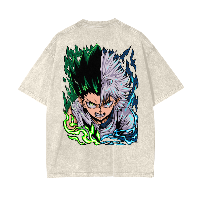 Gon and Killua Acid Wash Oversized Anime Tee (Back Print)