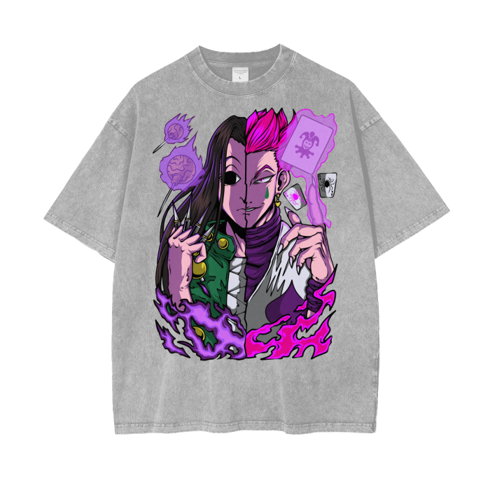 Illumi and Hisoka Acid Wash Oversized Anime Tee (Front Print)