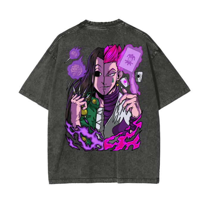 Illumi and Hisoka Acid Wash Oversized Anime Tee (Back Print)