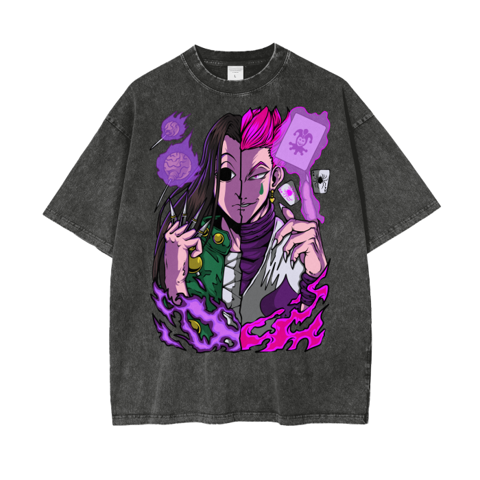 Illumi and Hisoka Acid Wash Oversized Anime Tee (Front Print)