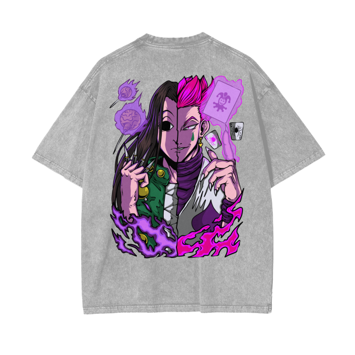 Illumi and Hisoka Acid Wash Oversized Anime Tee (Back Print)