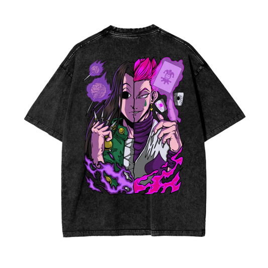 Illumi and Hisoka Acid Wash Oversized Anime Tee (Back Print)