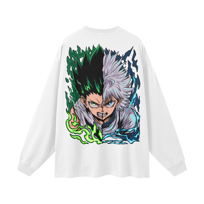 Gon and Killua Long Sleeve Anime Tee (Back Print) (White)
