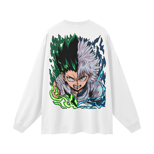 Gon and Killua Long Sleeve Anime Tee (Back Print) (White)