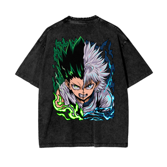 Gon and Killua Acid Wash Oversized Anime Tee (Back Print)