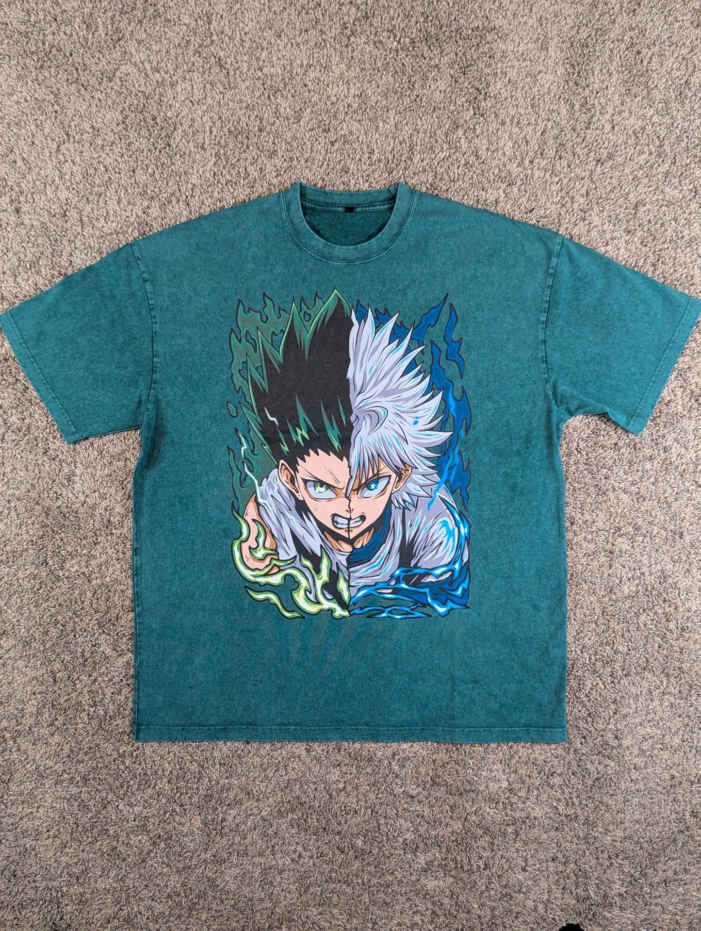 Gon and Killua Acid Wash Oversized Anime Tee (Front Print)