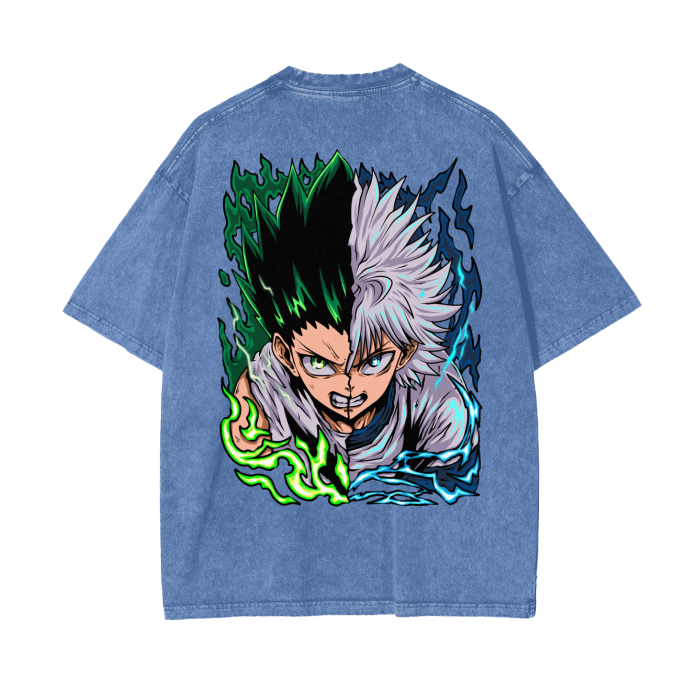 Gon and Killua Acid Wash Oversized Anime Tee (Back Print)