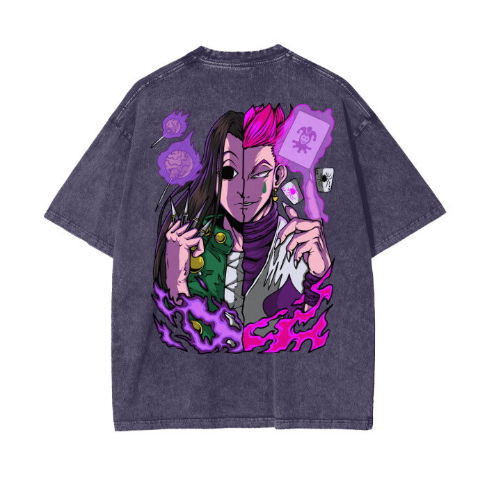 Illumi and Hisoka Acid Wash Oversized Anime Tee (Back Print)