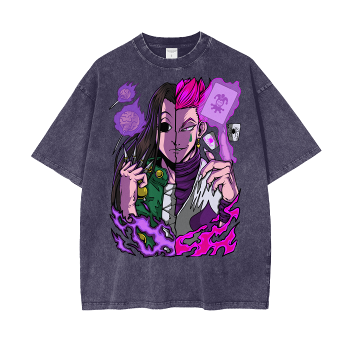 Illumi and Hisoka Acid Wash Oversized Anime Tee (Front Print)