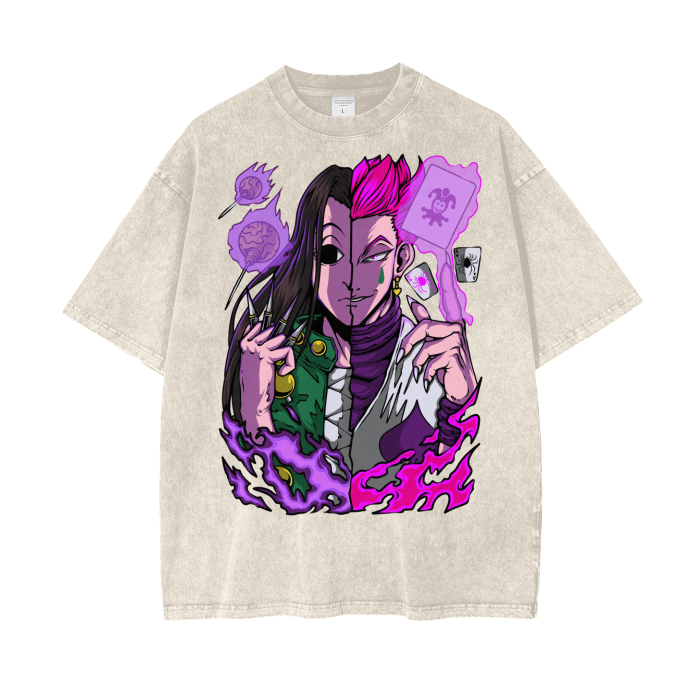 Illumi and Hisoka Acid Wash Oversized Anime Tee (Front Print)