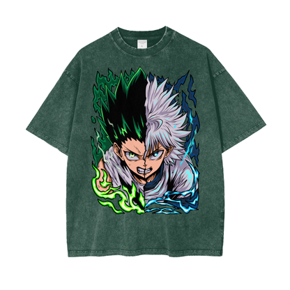Gon and Killua Acid Wash Oversized Anime Tee (Front Print)