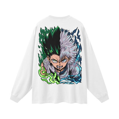Gon and Killua Long Sleeve Anime Tee (Back Print) (White)