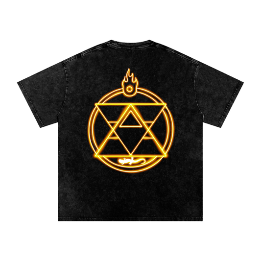 Flame Alchemy Oversized Acid Wash Anime Tee (Back Print)
