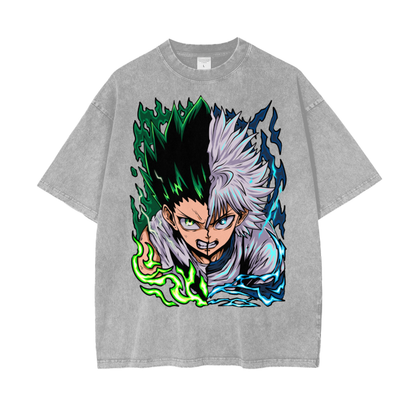Gon and Killua Acid Wash Oversized Anime Tee (Front Print)