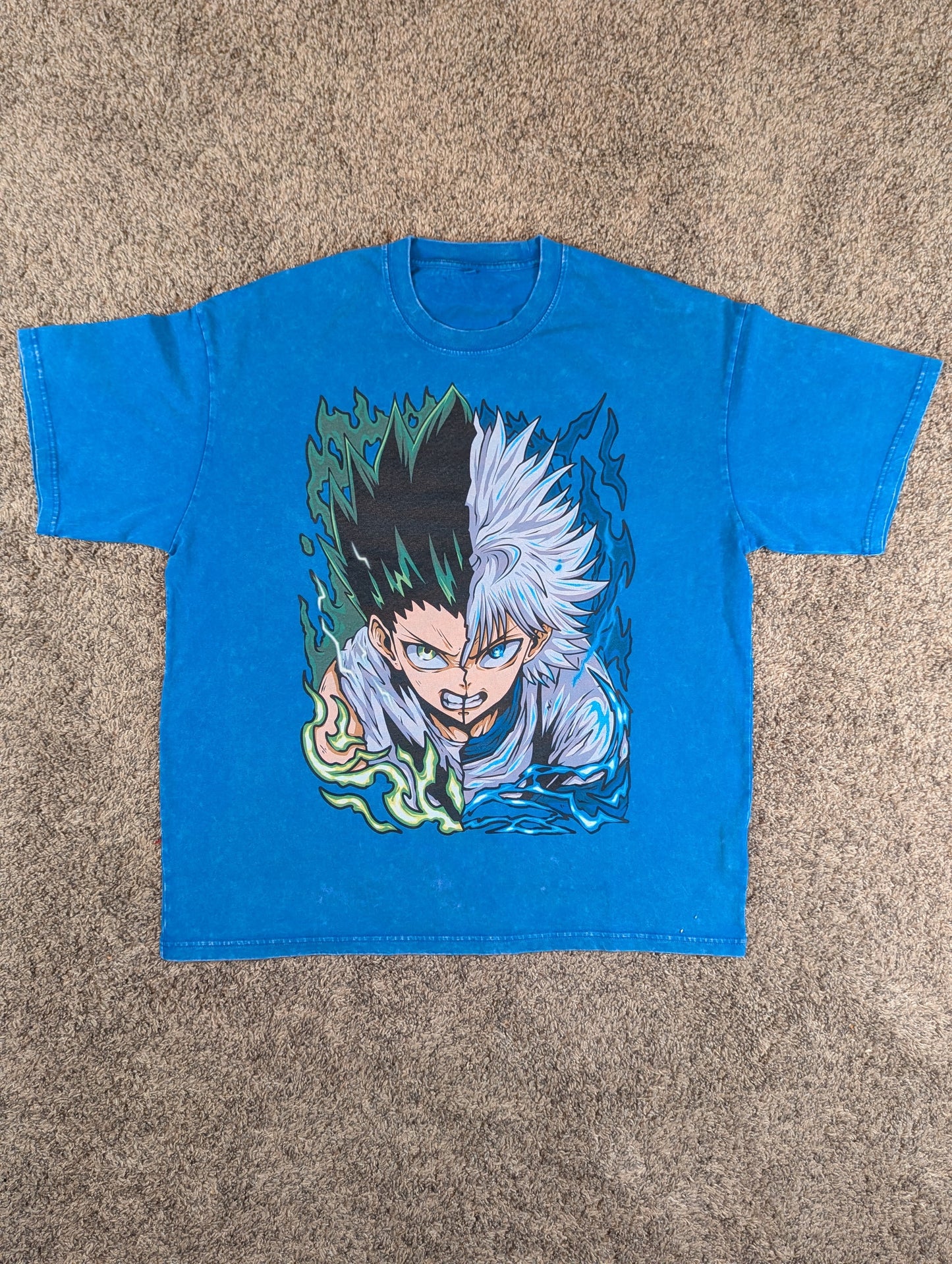 Gon and Killua Acid Wash Oversized Anime Tee (Front Print)