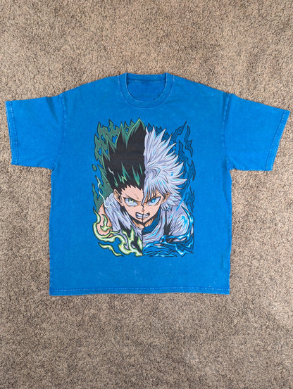Gon and Killua Acid Wash Oversized Anime Tee (Front Print)