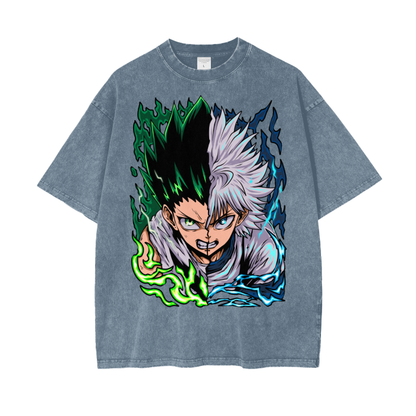 Gon and Killua Acid Wash Oversized Anime Tee (Front Print)