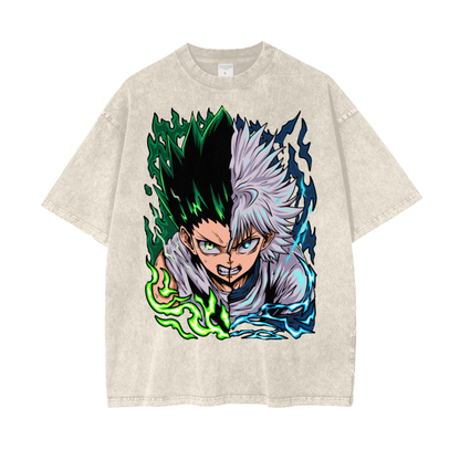 Gon and Killua Acid Wash Oversized Anime Tee (Front Print)